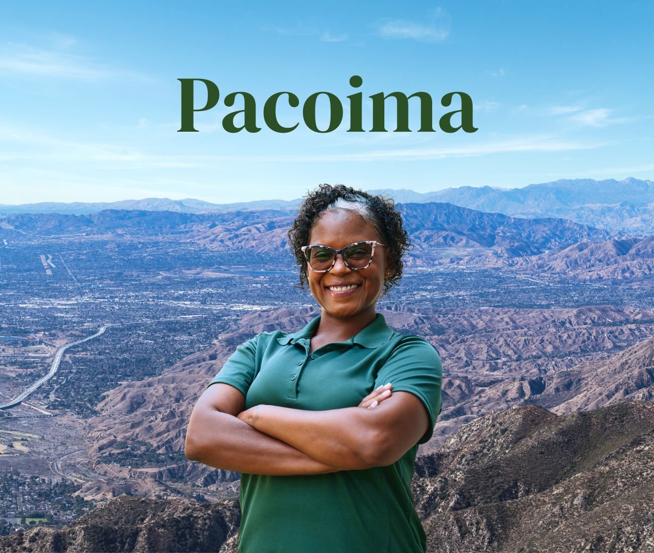 Home Instead caregiver with Pacoima, CA in the background