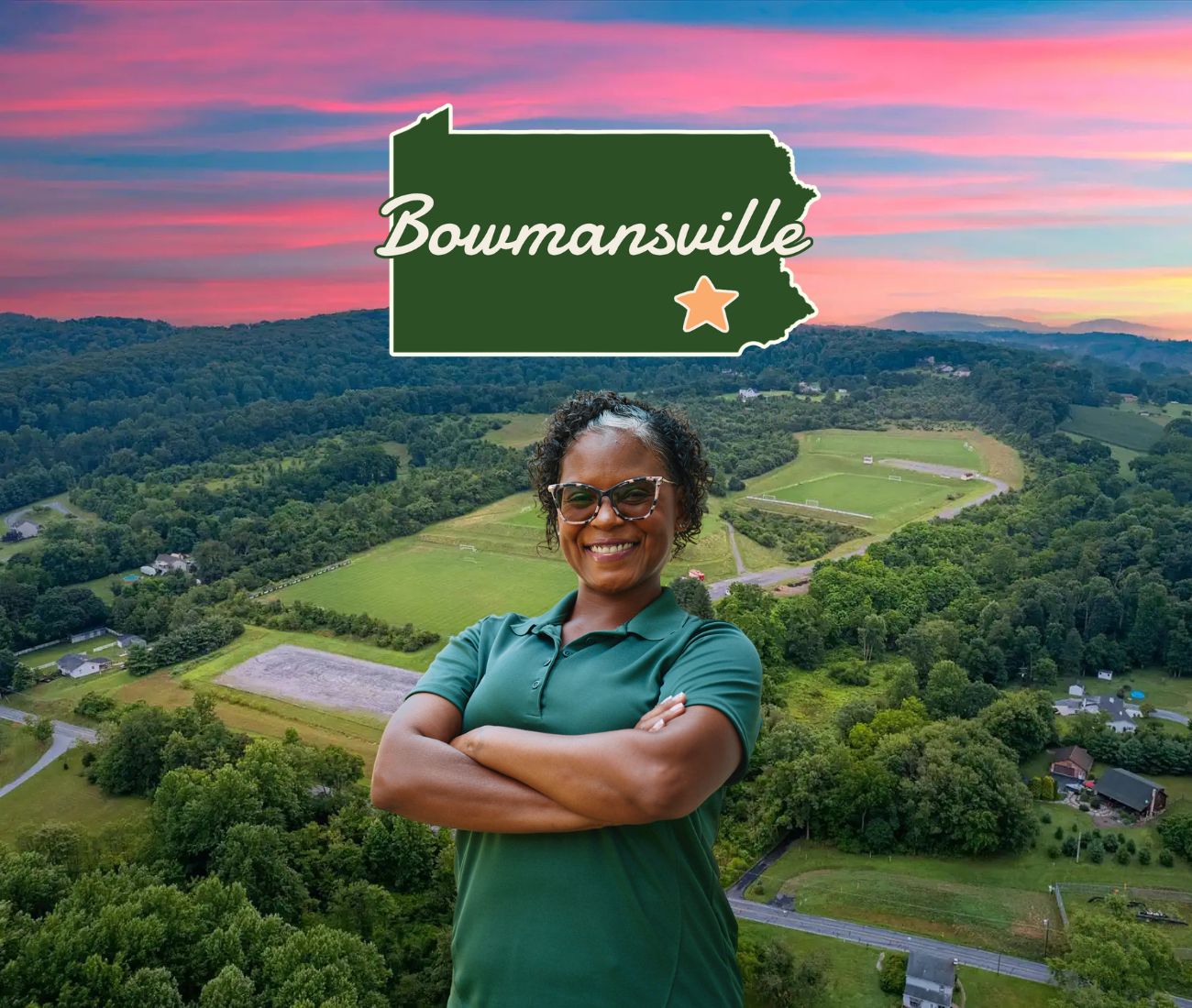 Home Instead caregiver with Bowmansville, Pennsylvania in the background