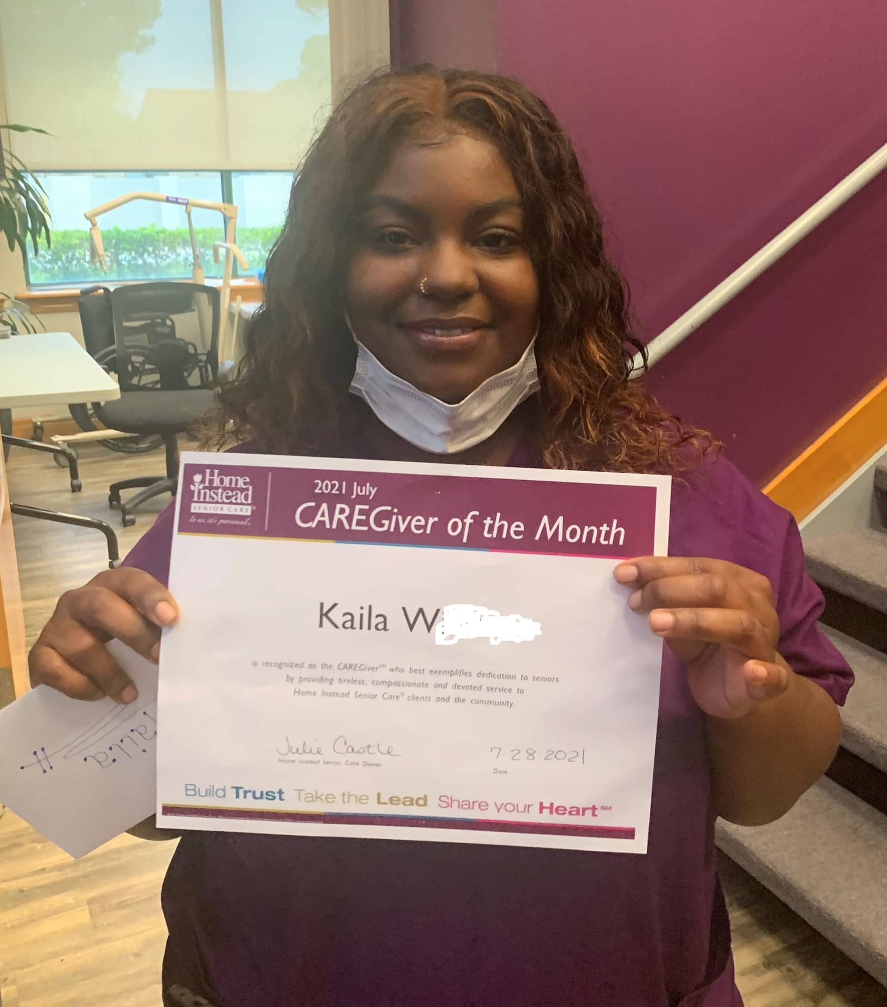 Kaila Williams, July 2021 Caregiver of the month