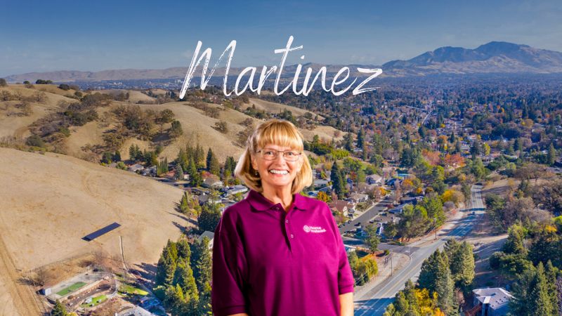 Home Instead caregiver with Martinez, California in the background