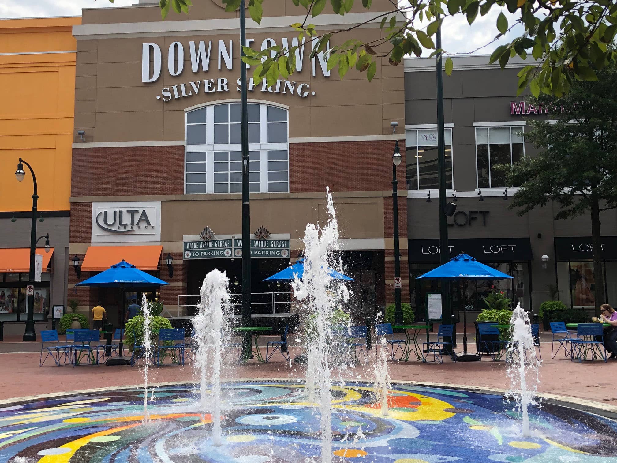 Downtown Silver Spring Splash Pad with Sign in Background