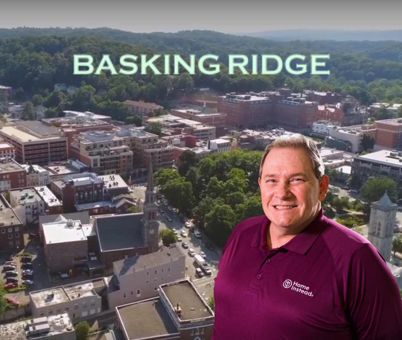 Home Instead caregiver with Basking Ridge, New Jersey in the background