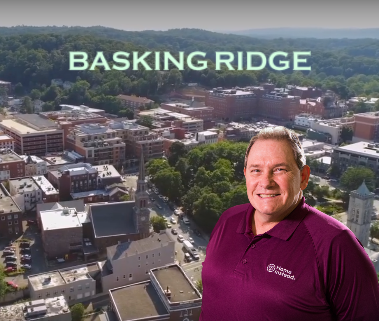 Home Instead caregiver with Basking Ridge, New Jersey  in the background