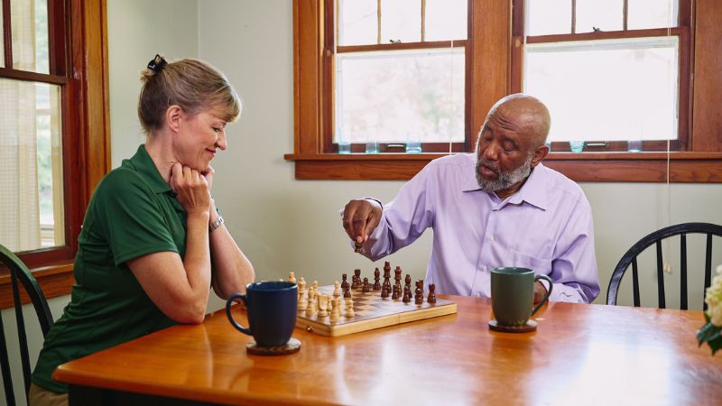 Home Instead caregiver and senior client