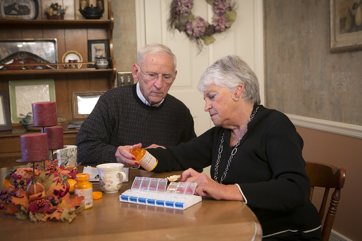 Senior couple sitting at a table