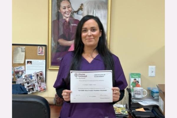 Celebrating Casey for Completing Professional Caregiver Training with Home Instead Morris County, NJ