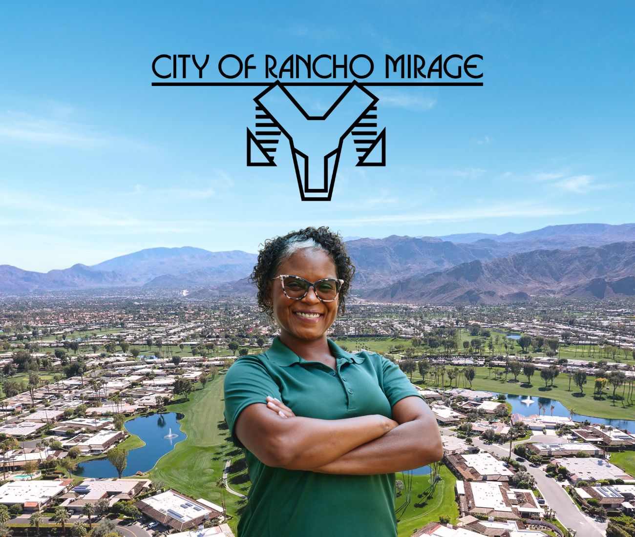 Home Instead caregiver with Rancho Mirage California in the background