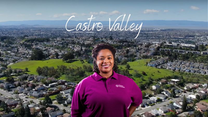 Home Instead caregiver with Castro Valley California in the background