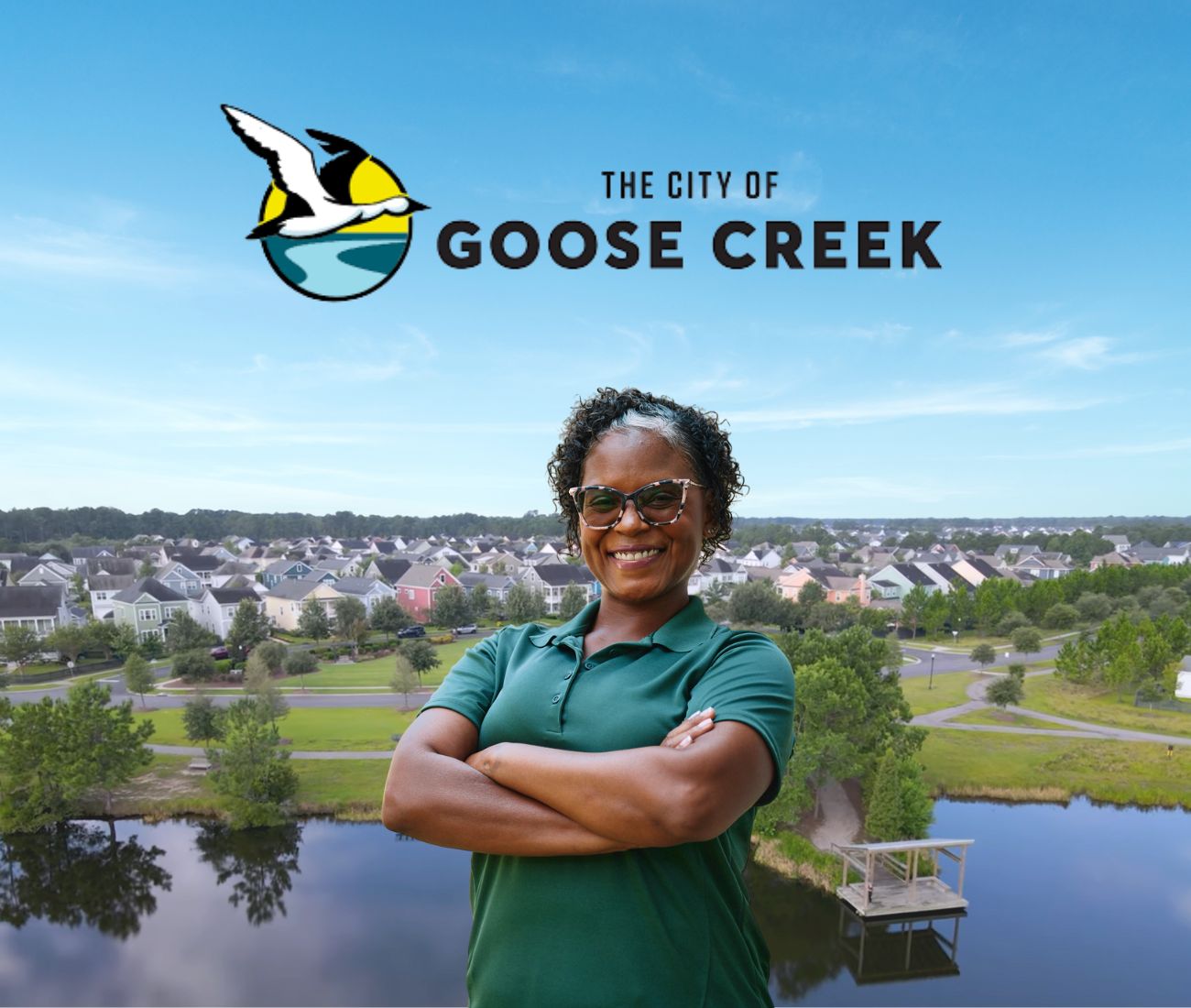 Home Instead caregiver with Goose Creek South Carolina in the background