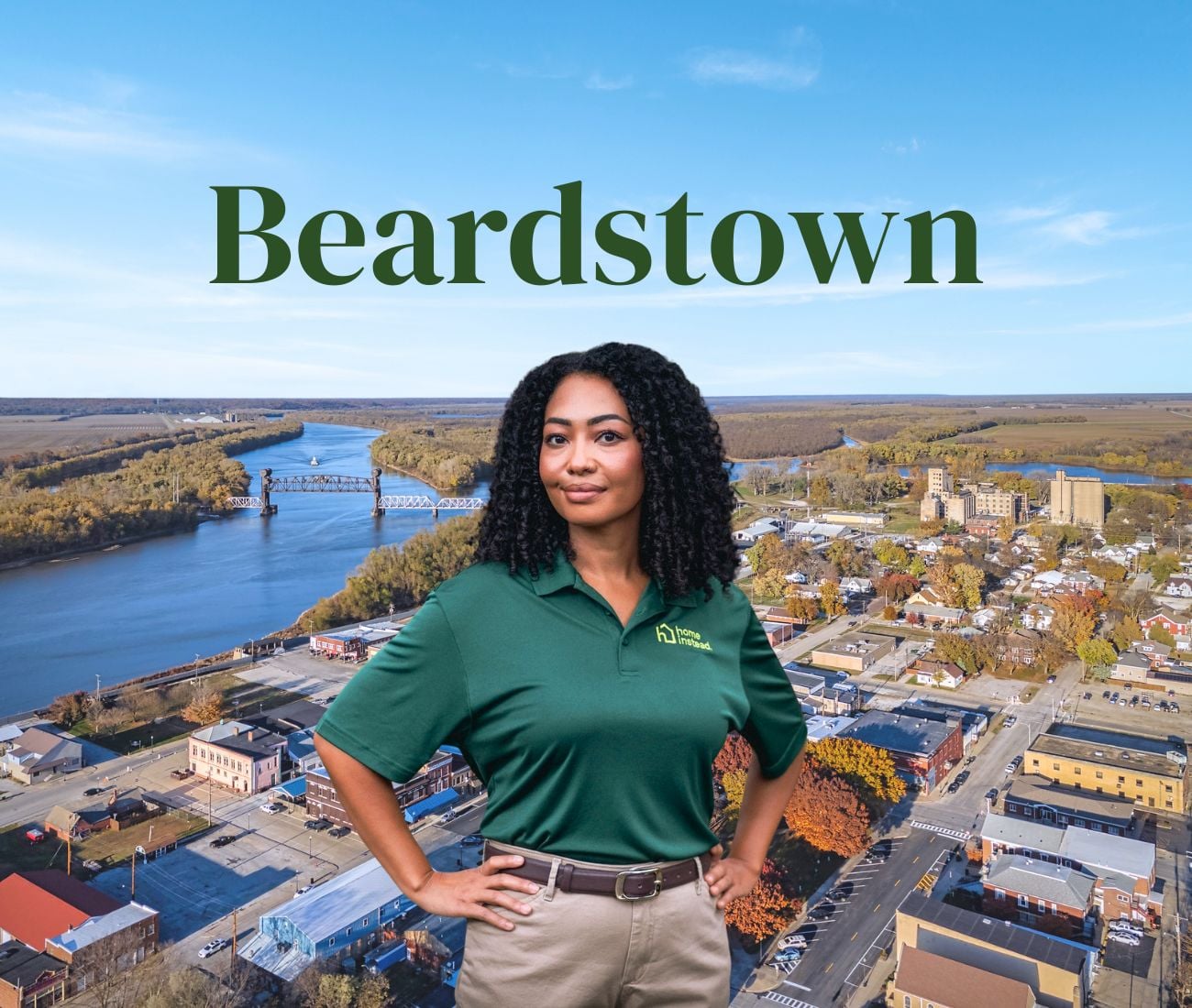 Home Instead caregiver with Beardstown, Illinois in the background