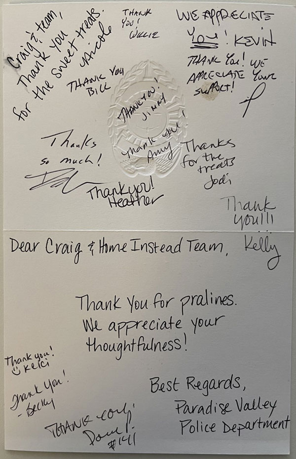 Paradise Valley PD Thank you card