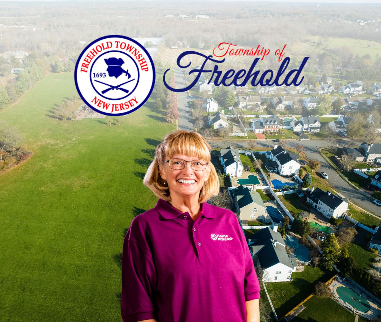 Home Instead caregiver with Freehold, New Jersey in the background