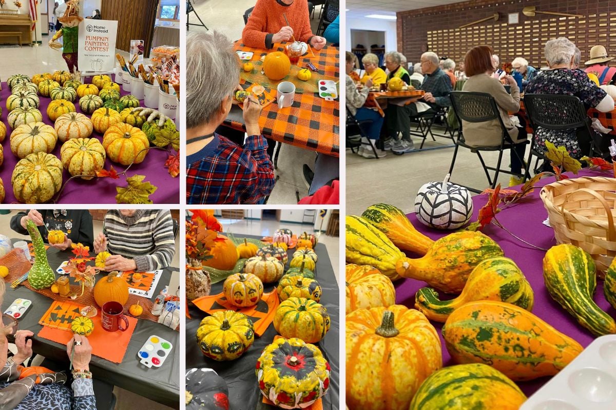 Home Instead Hosts Pumpkin Painting Contest at Lied Senior Center in Seward, NE collage