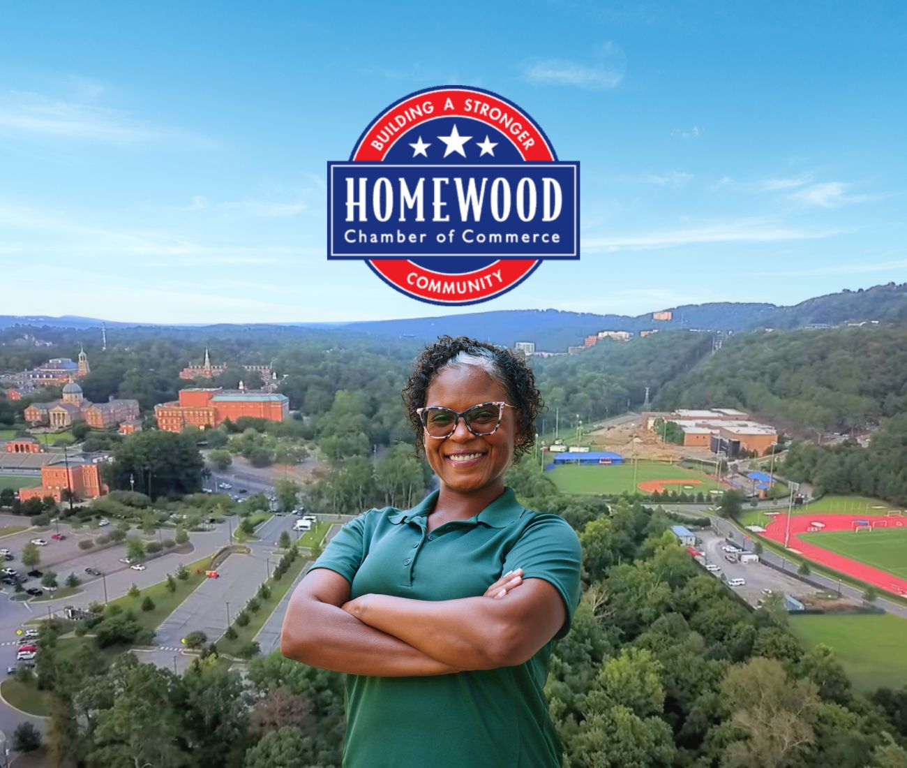 Home Instead caregiver with Homewood, Alabama in the background