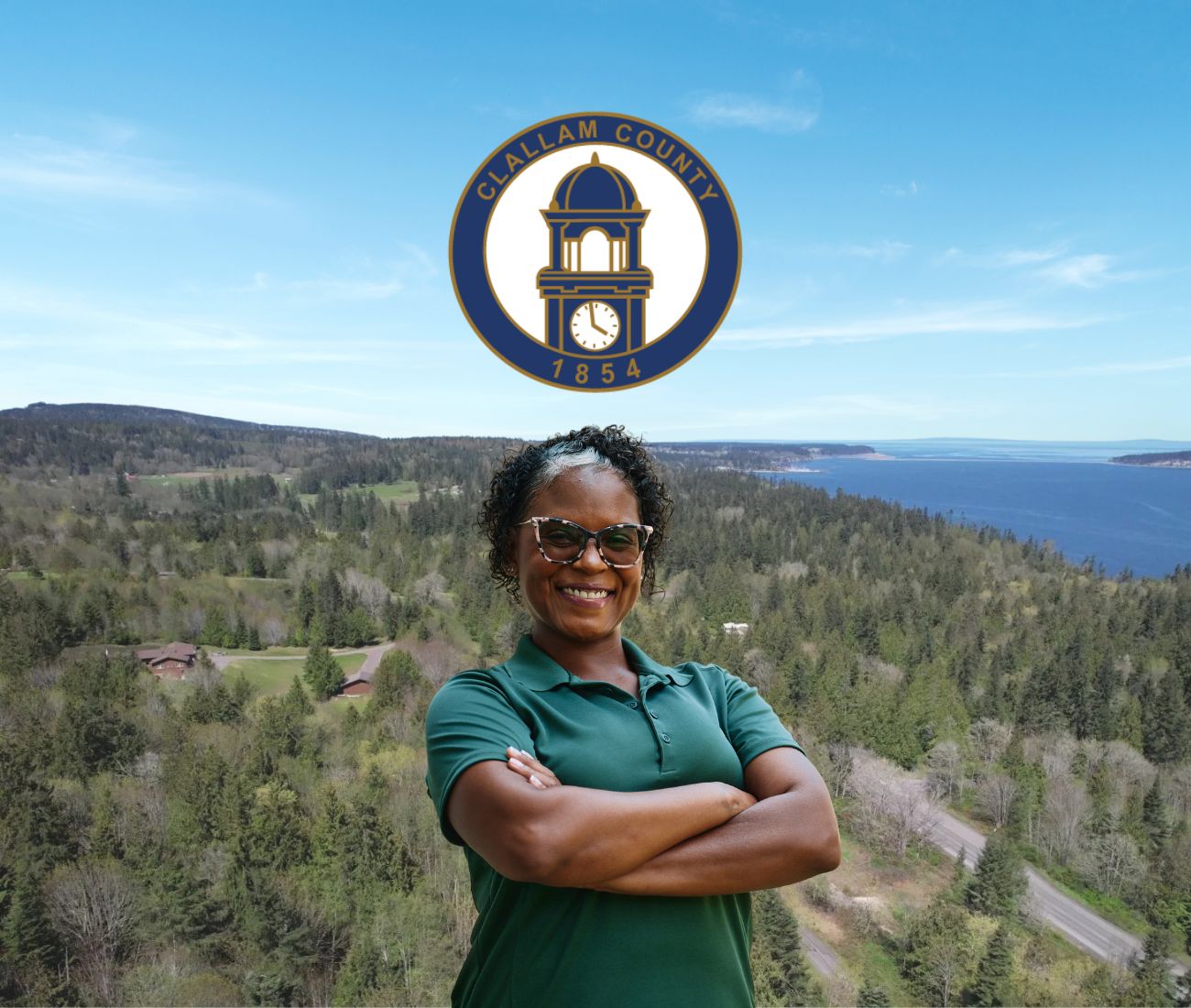 Home Instead caregiver with Clallam County, WA in the background