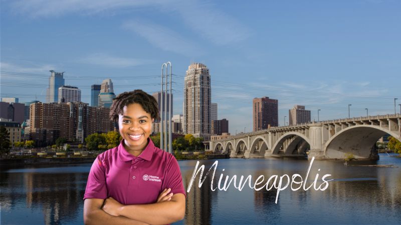 home instead caregiver in front of Minneapolis, MN